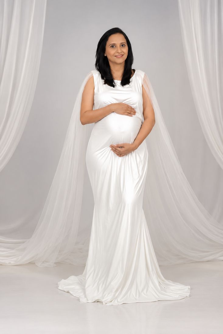 Maternity photo on the plain studio backdrop