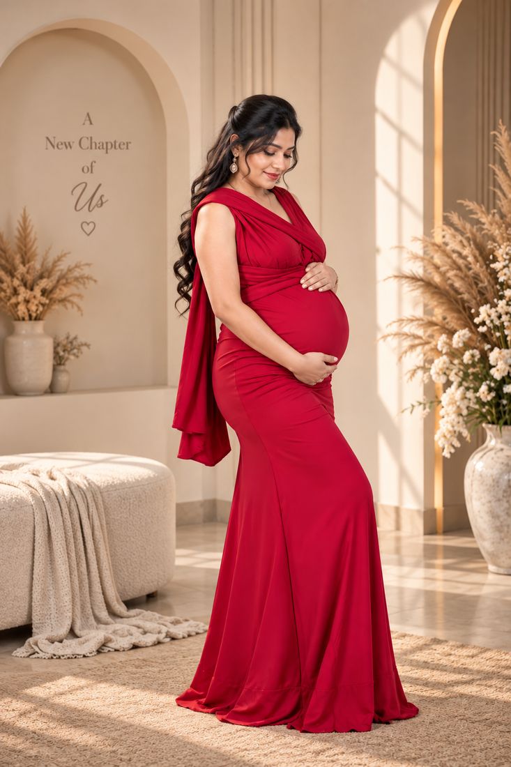 Red drape gown — Sourmi Studio, Pune